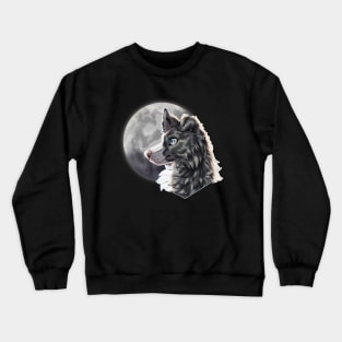 Blue Slate Merle Border Collie with Night Sky Full Moon Crewneck Sweatshirt